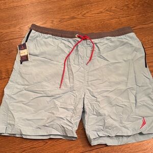 Men's Sky Blue Swim Trunks with Red Accent